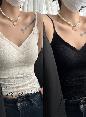 黛美芮新款性感蕾丝修身乳胶固定杯美背吊带小背心女森色系6213-1