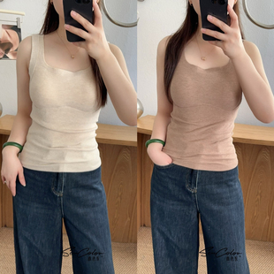 黛美芮秋冬新款 螺纹棉磨毛小方领聚拢提拉固定杯宽肩带背心女3532