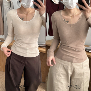 女3552 磨毛保暖衣打底衫 黛美芮秋冬新款 无痕羊绒蛋白混纺圆领长袖