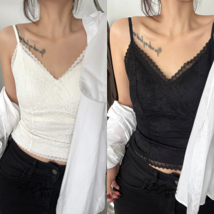 黛美芮新品V领性感蕾丝鱼骨塑身固定杯聚拢吊带美背小背心女9901