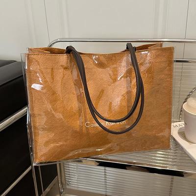 网红果冻手提购物袋大容量旅行防水沙滩包牛皮纸托特包瑜伽游泳包