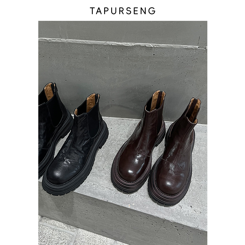 手工厚底短靴女英伦切尔西靴