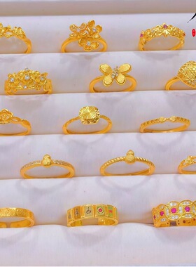 金店款沙金古法花朵戒指小众设计感指环轻奢时尚开口多款百搭手饰