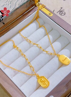 郁金香花牌项链女复古浪漫黄金色吊坠高质感玫瑰花金牌锁骨链礼物