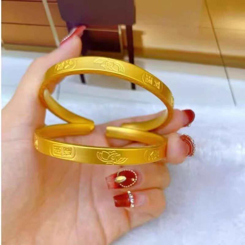 莲花开运大吉手镯 古法传承沙金开口手环女款气质复古方镯手饰