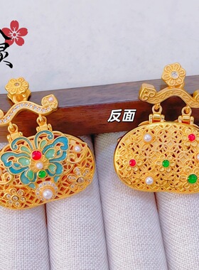 金店同款沙金暮春蝴蝶花好月圆包包吊坠项链 小众轻奢精致气质项