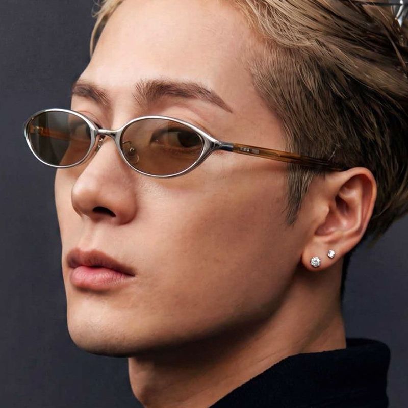 王嘉尔王鹤棣同款椭圆形茶色小框米钉太阳眼镜朋克老钱风y2k墨镜