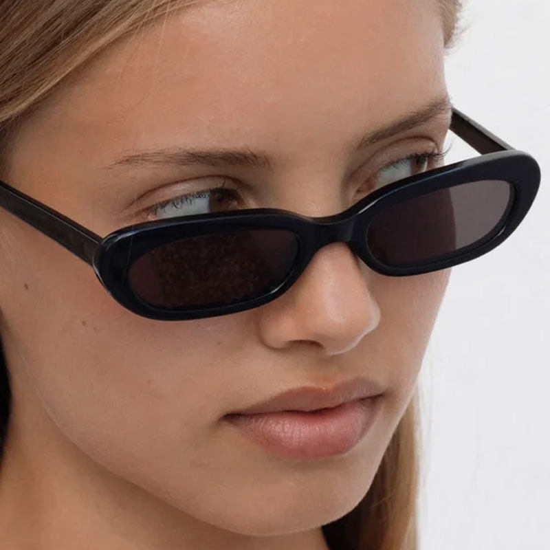 欧美复古时髦椭圆形小框太阳眼镜男女圆脸显瘦嘻哈朋克风猫眼墨镜