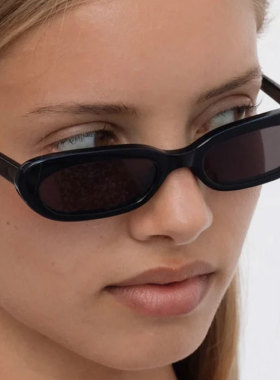 欧美复古时髦椭圆形小框太阳眼镜男女圆脸显瘦嘻哈朋克风猫眼墨镜