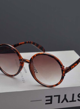 欧美复古圆形大框茶色太阳眼镜潮