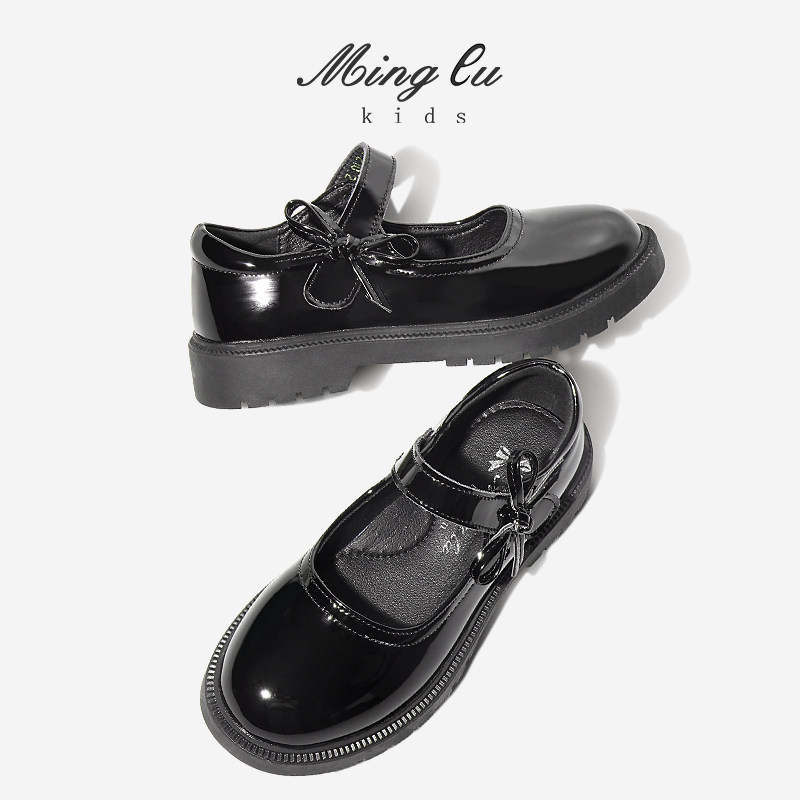 明璐黑色小皮鞋女童春季新款儿童软底公主鞋学生演出单鞋中大童鞋