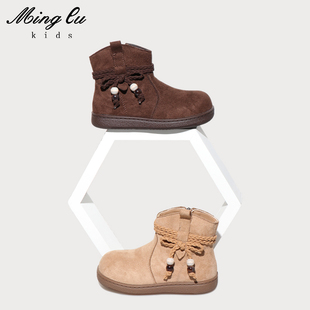 明璐女童马丁靴女孩皮靴秋冬新款加绒防滑二棉靴儿童短靴流苏棉鞋
