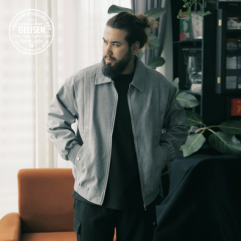 格里森GELISEN大码商务男装翻领夹克新款宽松拉链款休闲外套装