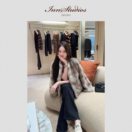 Innstudios「高奢银蓝」进口银蓝气质富贵高端水貂毛毛外套