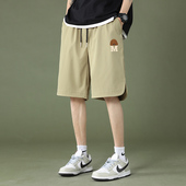 潮牌宽松卡其中裤 男士 休闲运动冰丝五分裤 子男生美式 短裤 夏天薄款