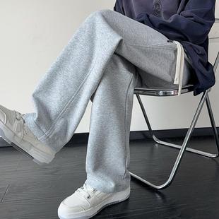 男士裤子棉质春秋冬季美式潮流灰色卫裤直筒运动宽松垂感休闲长裤