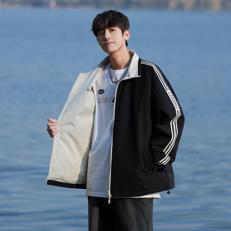 立领春秋季宽松百搭双面穿夹克