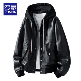 皮夹克 潮流男装 罗蒙皮衣外套男秋冬2025新款 连帽加棉加厚保暖时尚