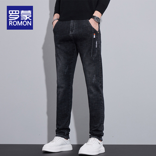 罗蒙2026新款复古水洗牛仔裤男修身直筒长裤潮流弹力男士休闲裤子