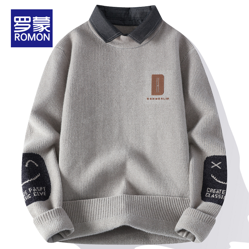 罗蒙男士针织衫翻领毛衣