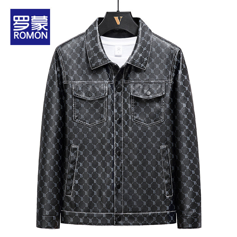 罗蒙翻领皮衣男士黑色机车服2026年春秋季新款休闲皮夹克外套男装