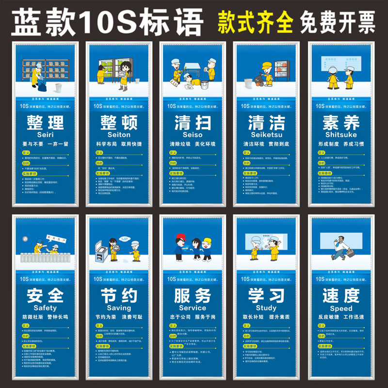 6S管理标识牌车间仓库5S/7S展板挂图8S会议室海报10S企业