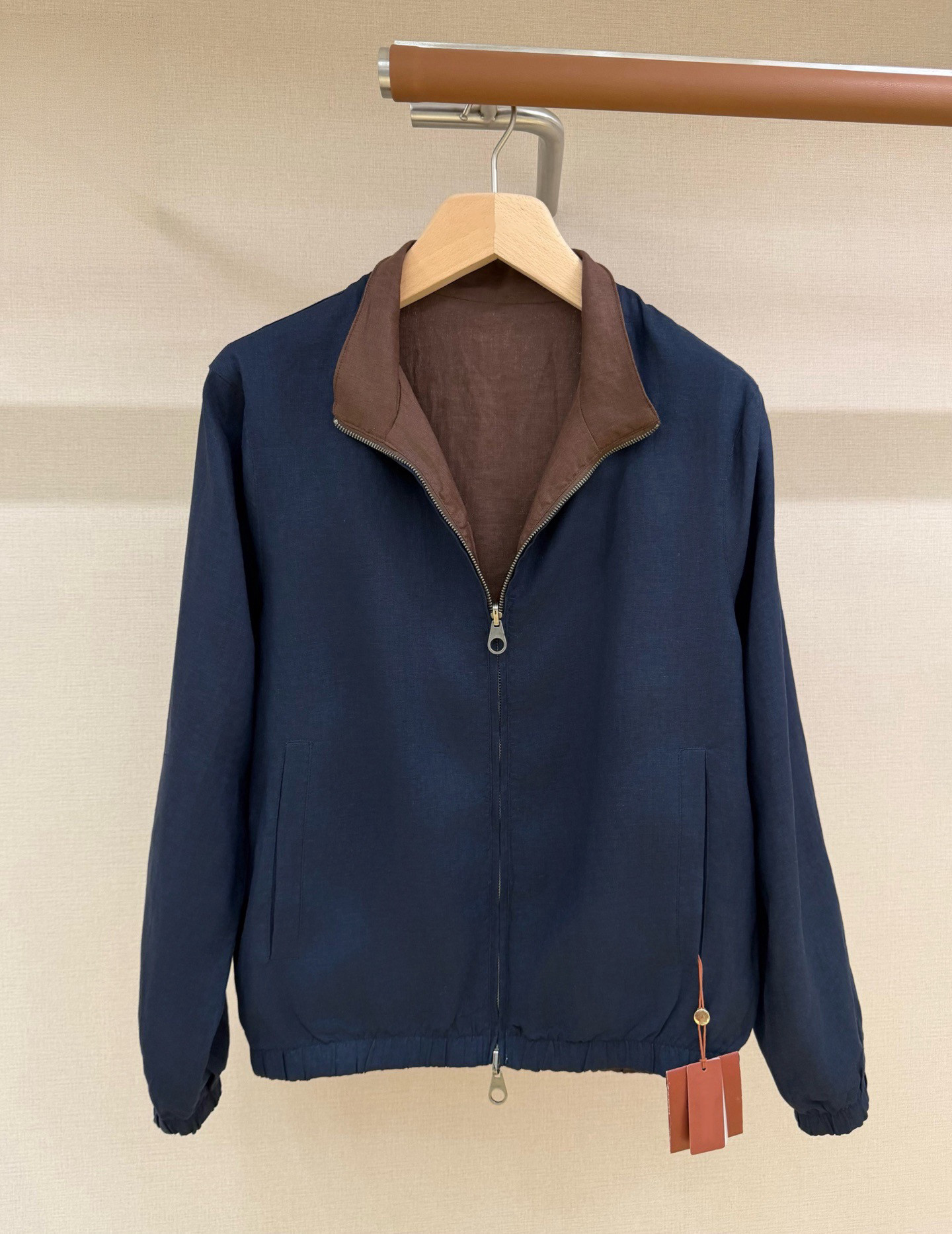 thumbnail for Town store L P fashion casual versatility old money linen fabric multi-color zipper stand-up collar reversible jacket jacket