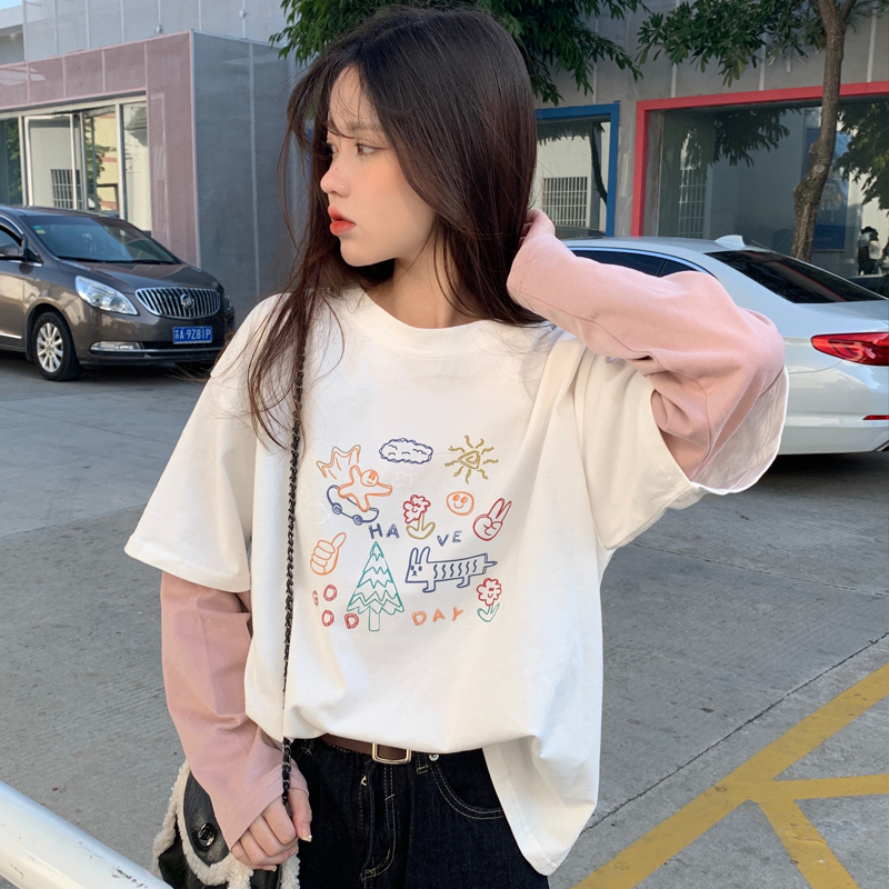 Two long sleeve T-shirt women's loose Korean soft top