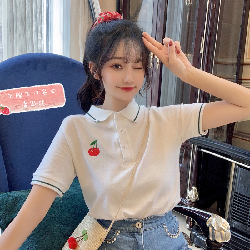 實拍實價短袖新款女t恤polo衫夏季娃娃領上衣