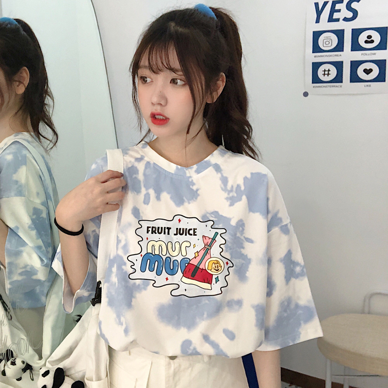 實拍扎染短袖恤女寬鬆韓版原宿風半袖上衣