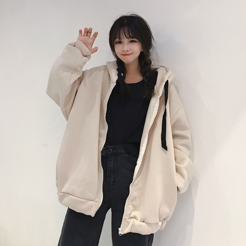 Real shot of 250g hooded sweater women's winter wear Korean version of students' loose Plush thickened coat