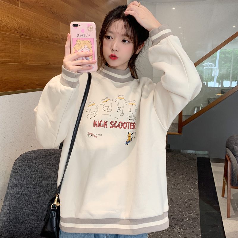 Real shot 250g half high collar sweater women's winter Korean version loose BF lazy style Plush thick coat