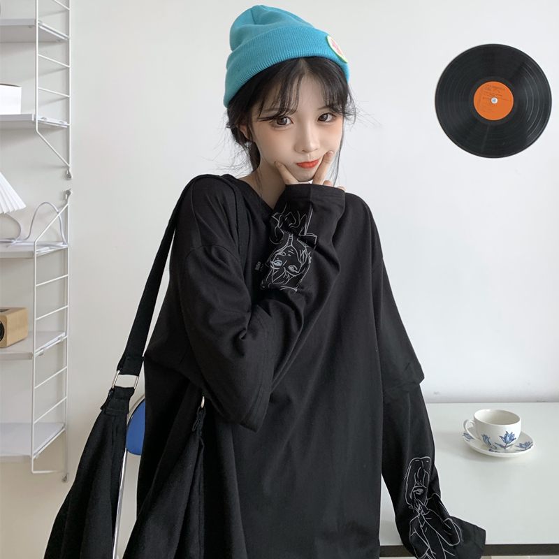 2021 real photo - spring new girls' fake two reflective thin long sleeve t-shirts