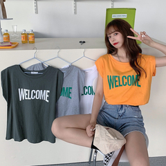 實拍實價 網紅印花背心上衣寬鬆白色bf短袖T恤女