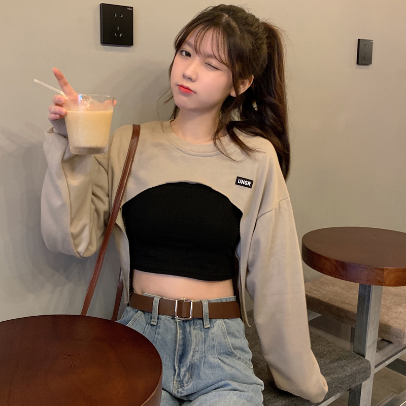 Real shot of thin short bodyguard women's loose Korean street style hot girl hip hop