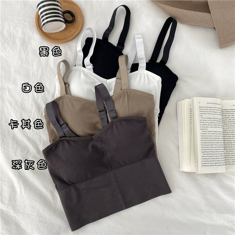 Small suspender vest, female with chest cushion, students wear it out in summer with beautiful back and black net