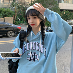 Real shot polyester Plush 250g embroidered letter Plush thickened Hoodie woman