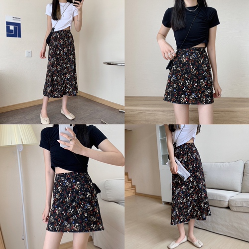 Real shooting real price 2022 summer Korean version new fashion versatile floral skirt chic high waist A-shaped skirt for women