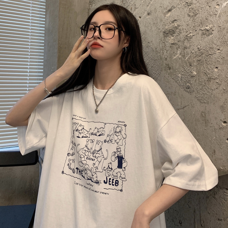 Real shot short sleeve T-shirt women's loose Korean version chaoyuansufeng half sleeve top