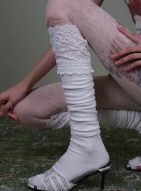西岭【白色蕾丝堆堆袜叠穿 个性潮流风 搭配艺术高跟鞋潮流袜