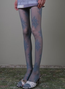 蓝色花纹丝袜女优雅复古风
