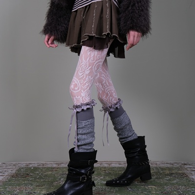 木质调复古灰蕾丝过膝袜秋冬