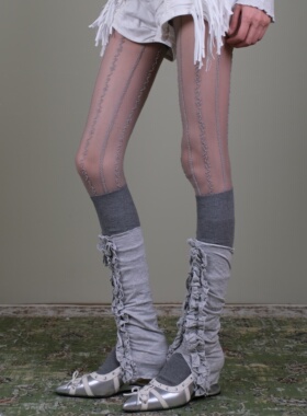 西岭】灰色流苏堆堆袜女 清新复古风 秋冬搭配条纹丝袜银鞋潮袜