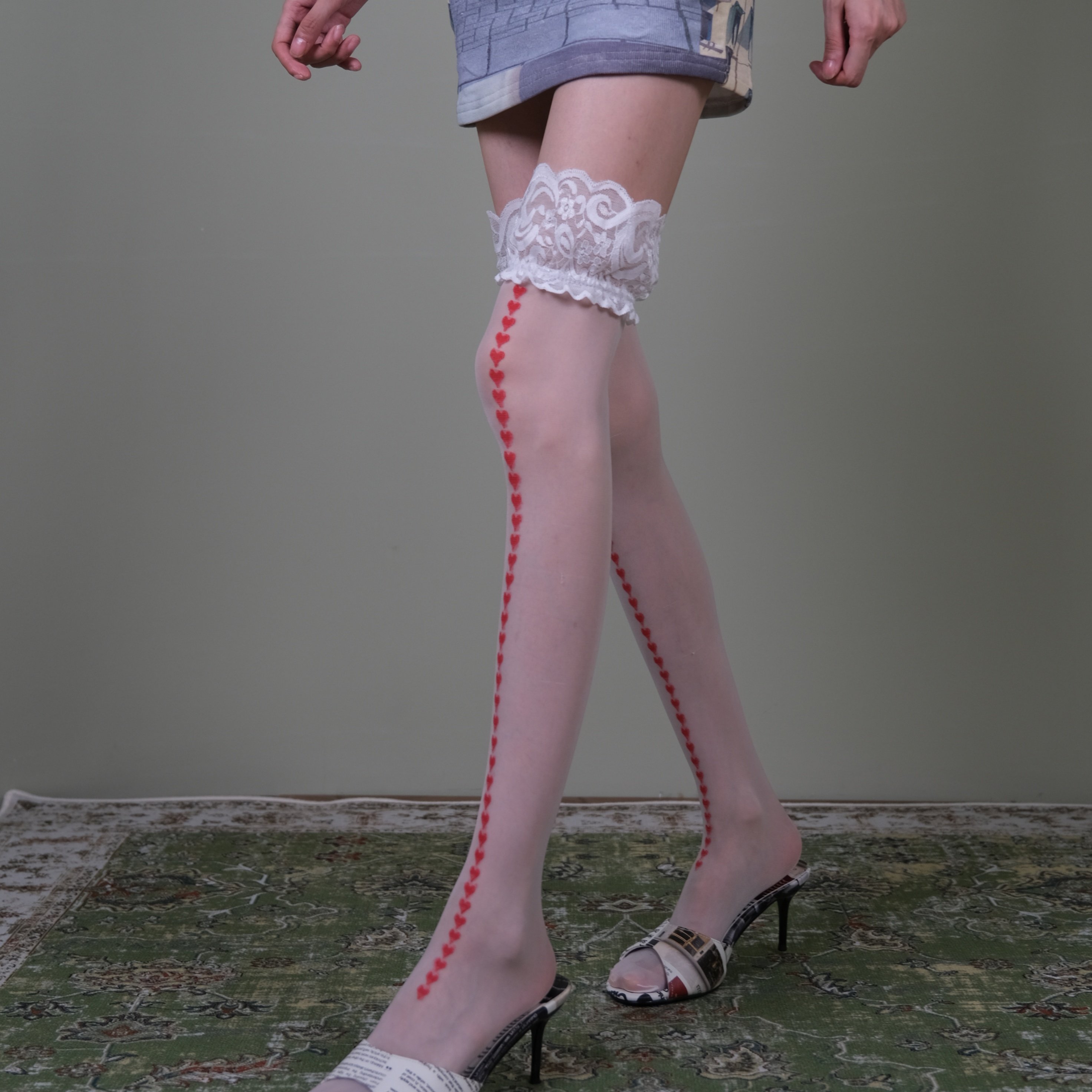 西岭【红爱心蕾丝过膝袜女 甜美浪漫风 搭配艺术高跟鞋潮袜,女士内衣/男士内衣/家居服,长筒袜,淘宝优惠券,粉丝福利购,淘宝优惠卷