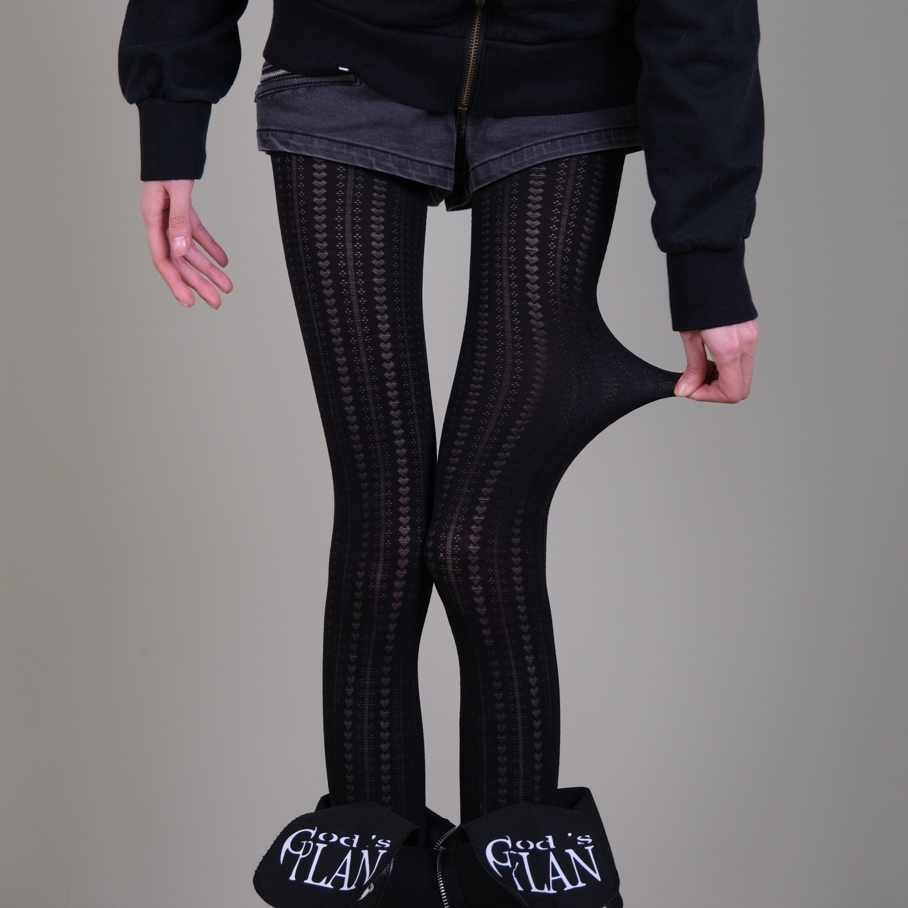 黑色菱格纹连裤袜女暗黑街头