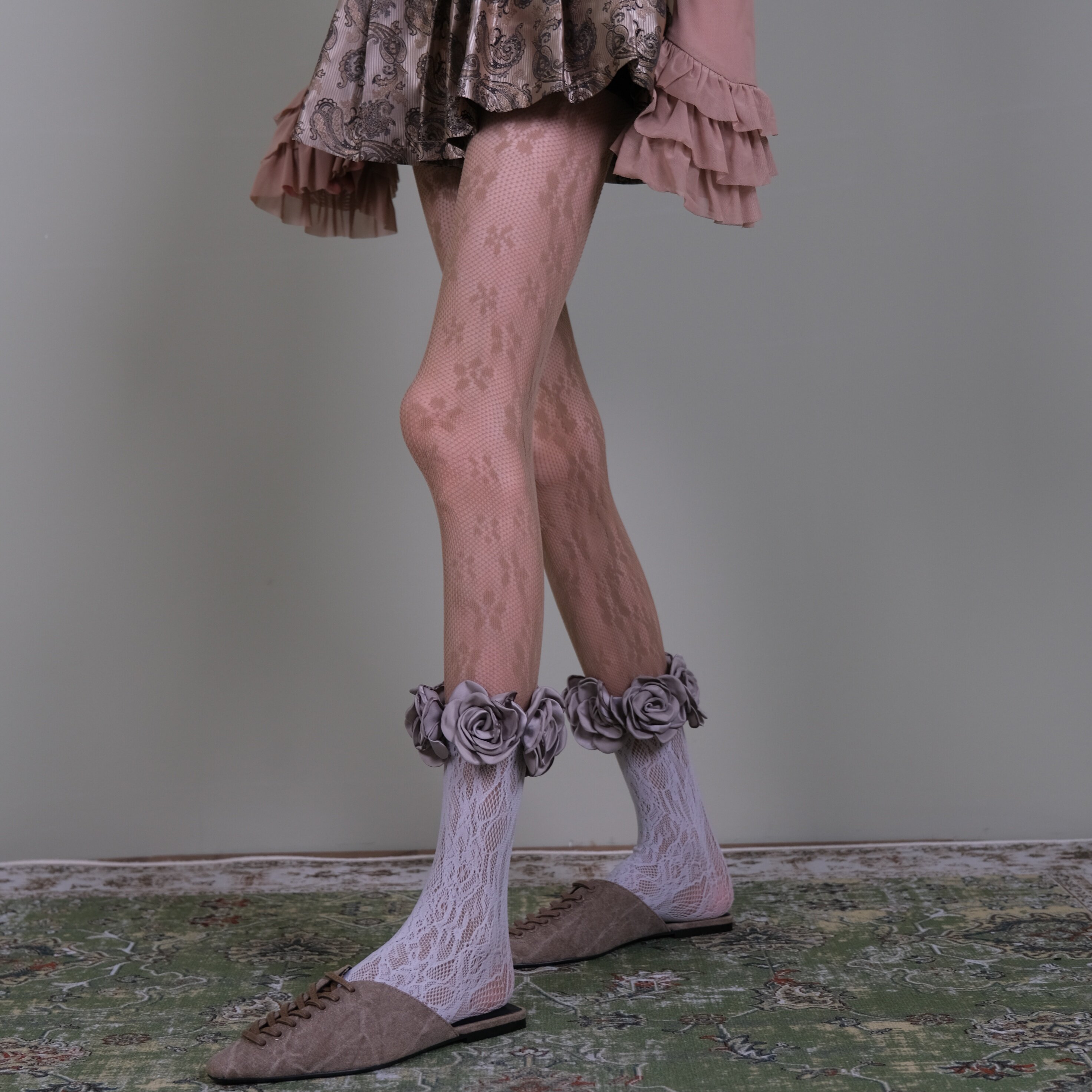 西岭 【裸色提花网纱连裤袜女 法式温柔蔷薇风 搭浅灰蔷薇袜,女士内衣/男士内衣/家居服,长筒袜,淘宝优惠券,粉丝福利购,淘宝优惠卷