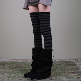 西岭“条纹日杂感”秋冬复古木质调条纹过膝大腿袜子女