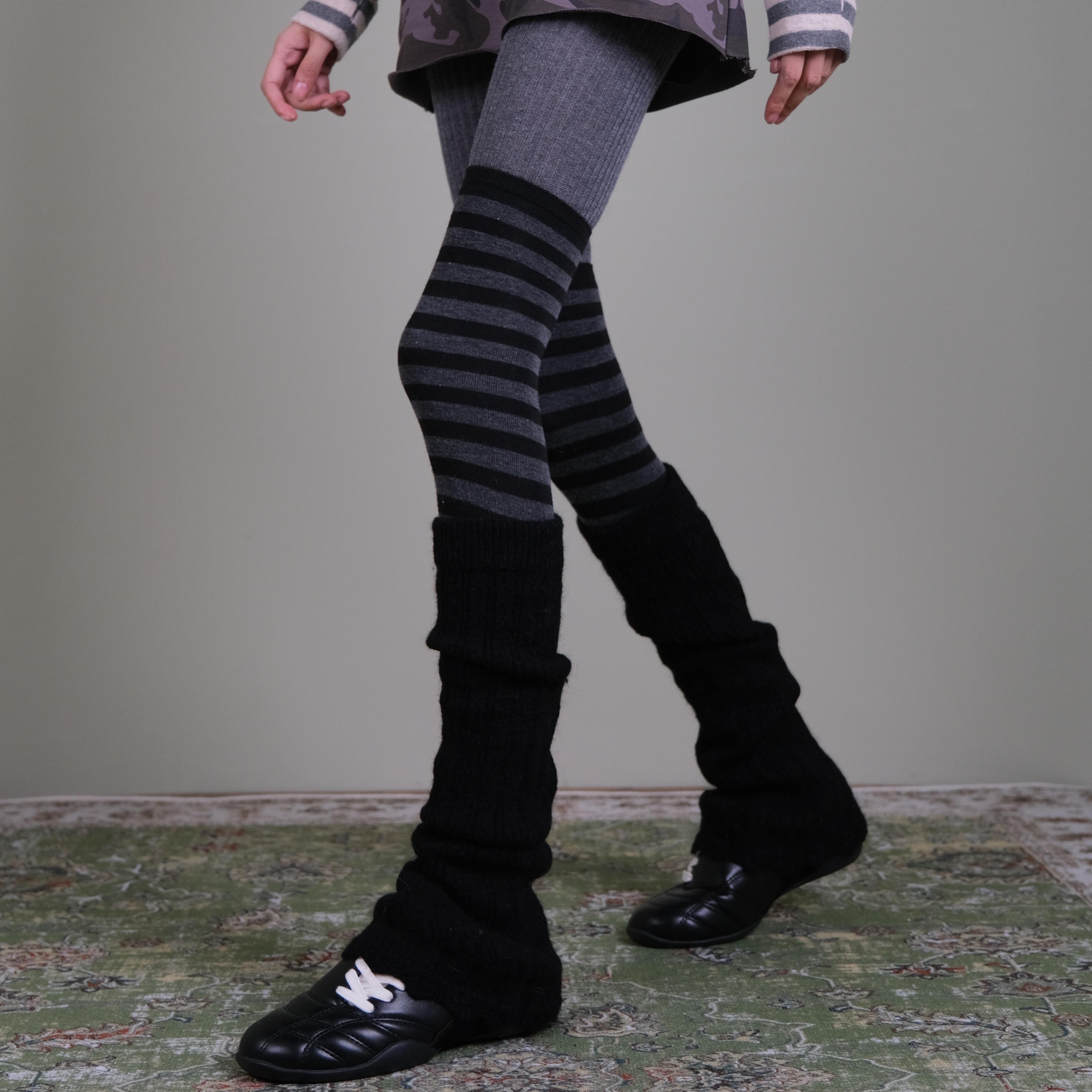 日杂感黑色针织堆堆袜