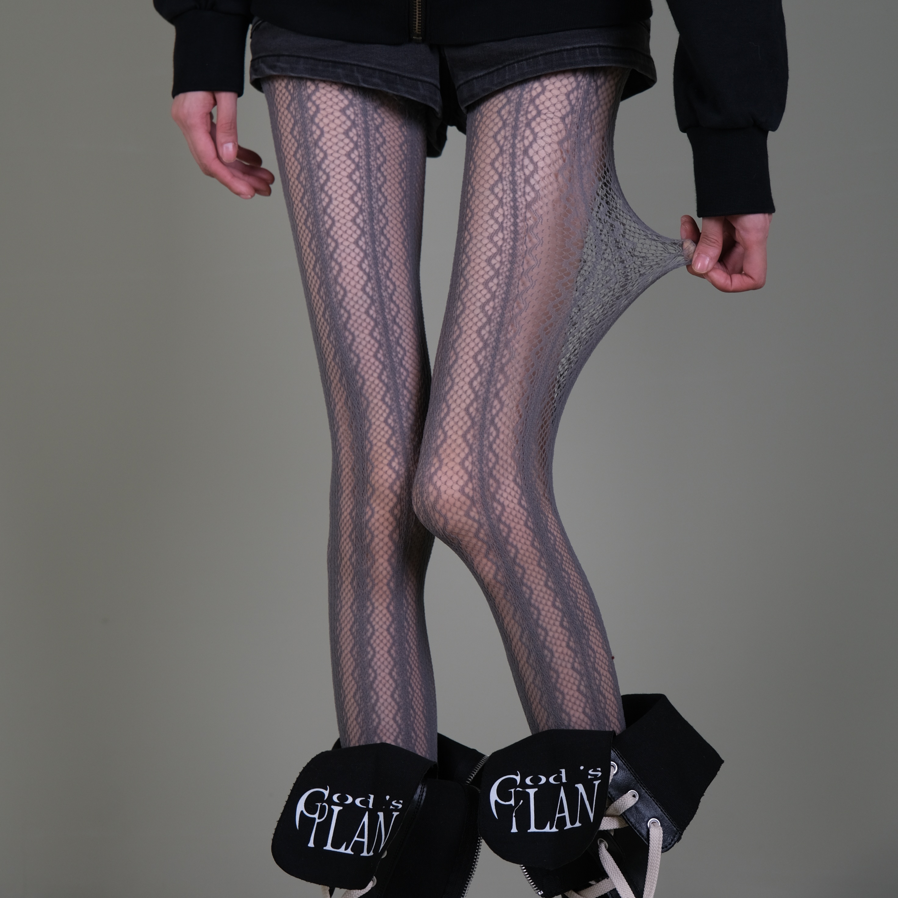 浅灰蕾丝纹理连裤袜女