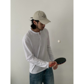 INKNOTS美式 复古180G简约纯色亨利领长袖 T恤男女宽松百搭休闲上衣